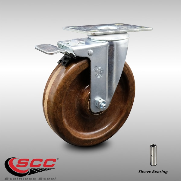 5 Inch SS High Temp Phenolic Top Plate Caster with Total Lock Brake SCC